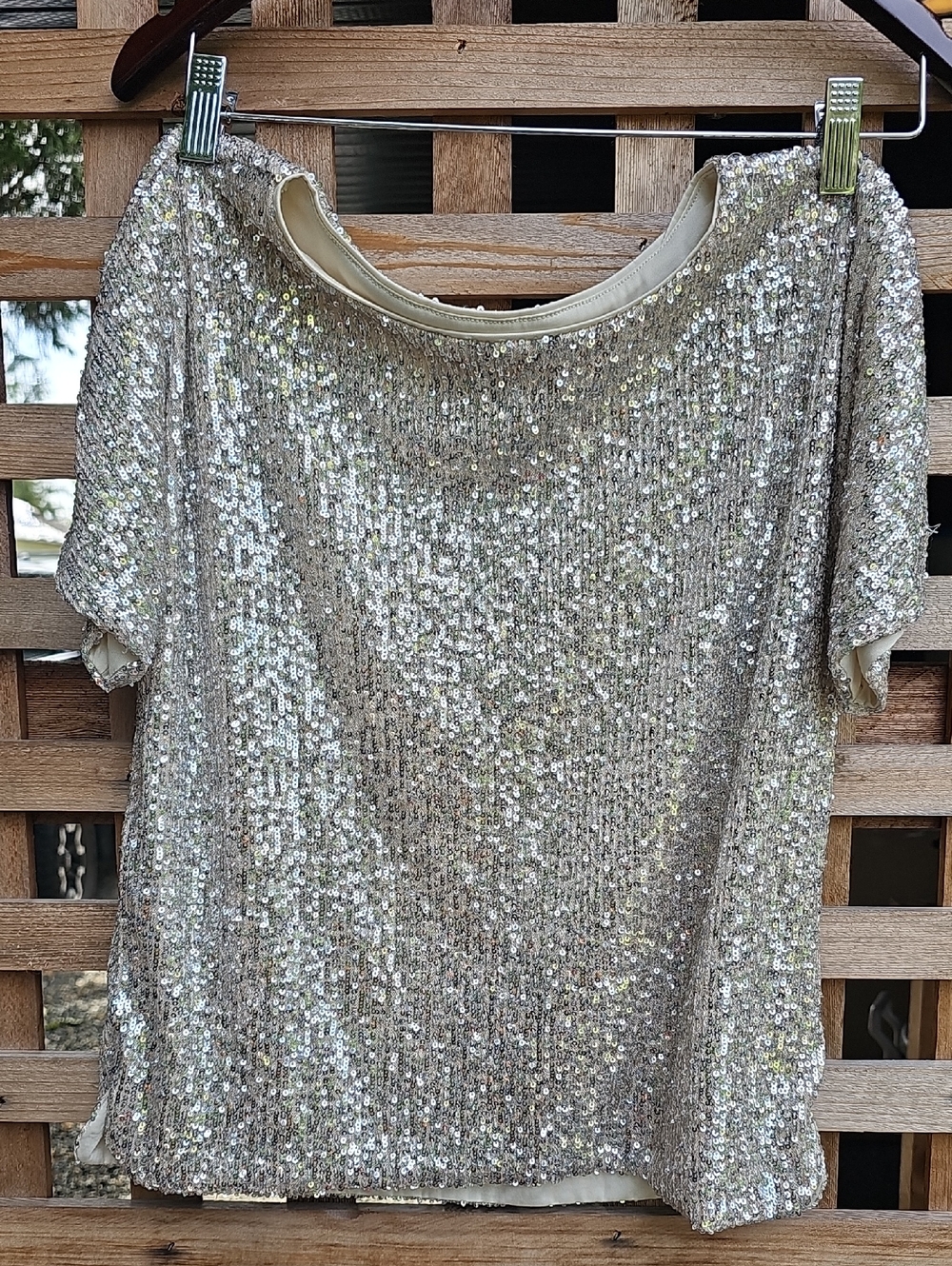H&M Silver Sequin Short Sleeve Tee
